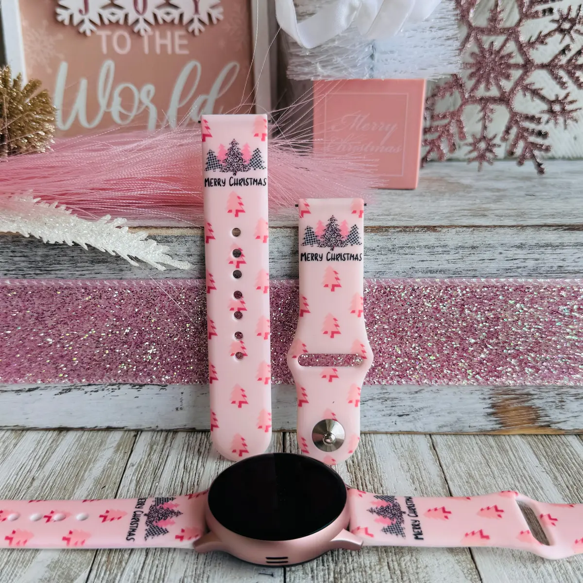 Festive Pink Firs Print Silicone Band For Samsung Watch 1