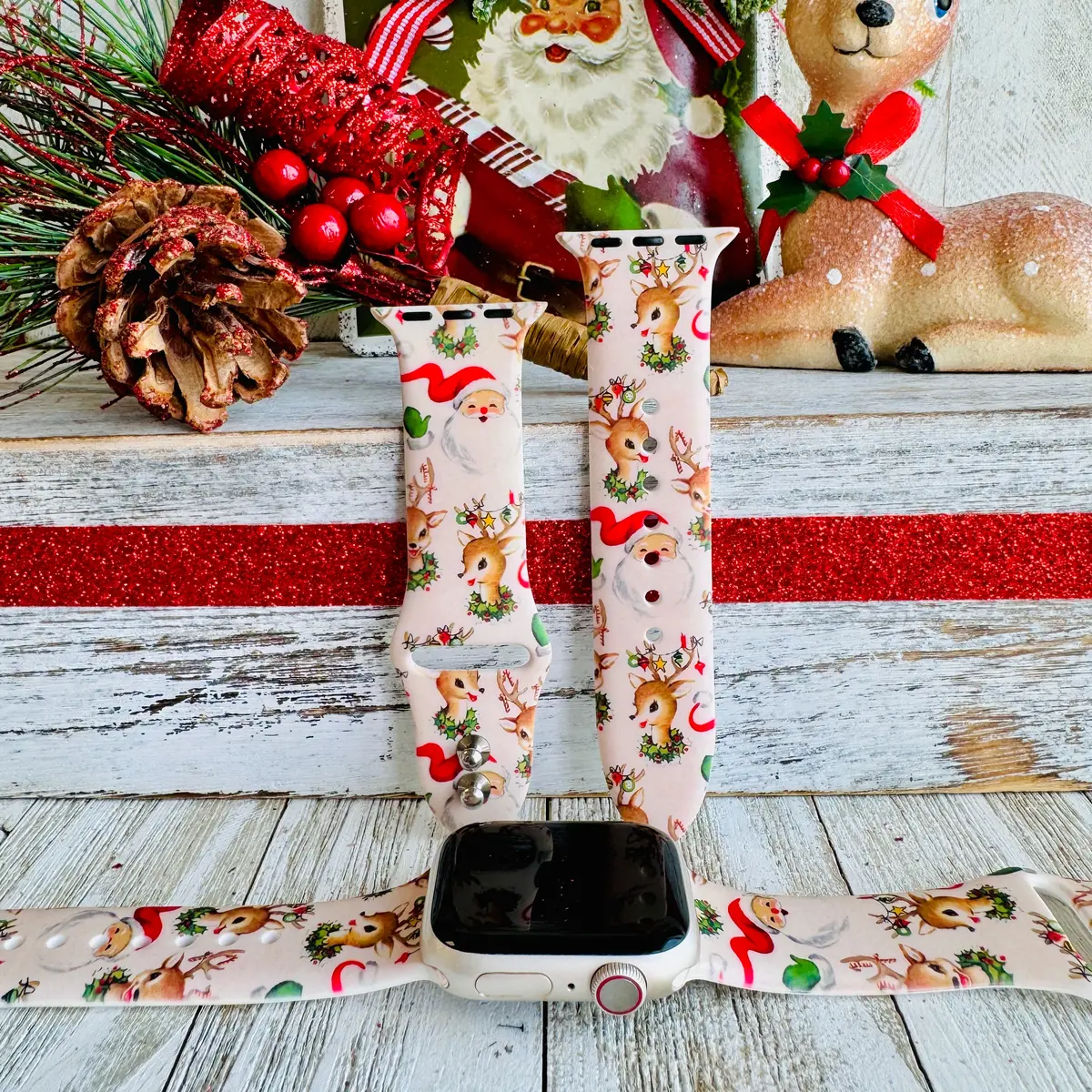 Vintage Christmas Print Silicone Band For Apple Watch 1
