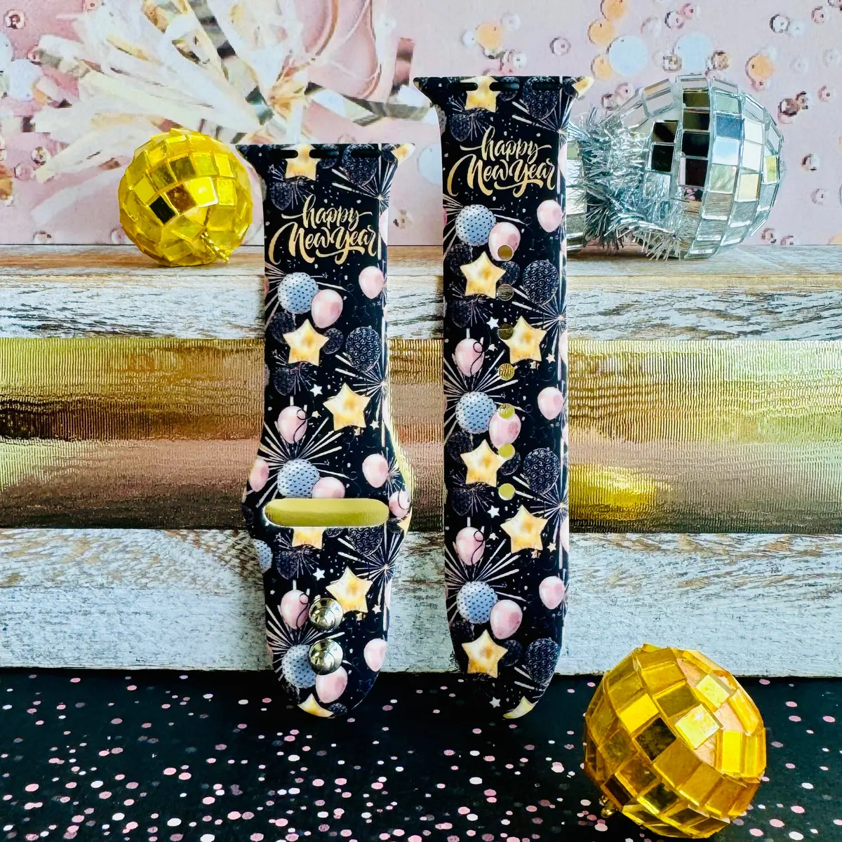 New Year's Eve Dazzle Print Silicone Band For Apple Watch 4