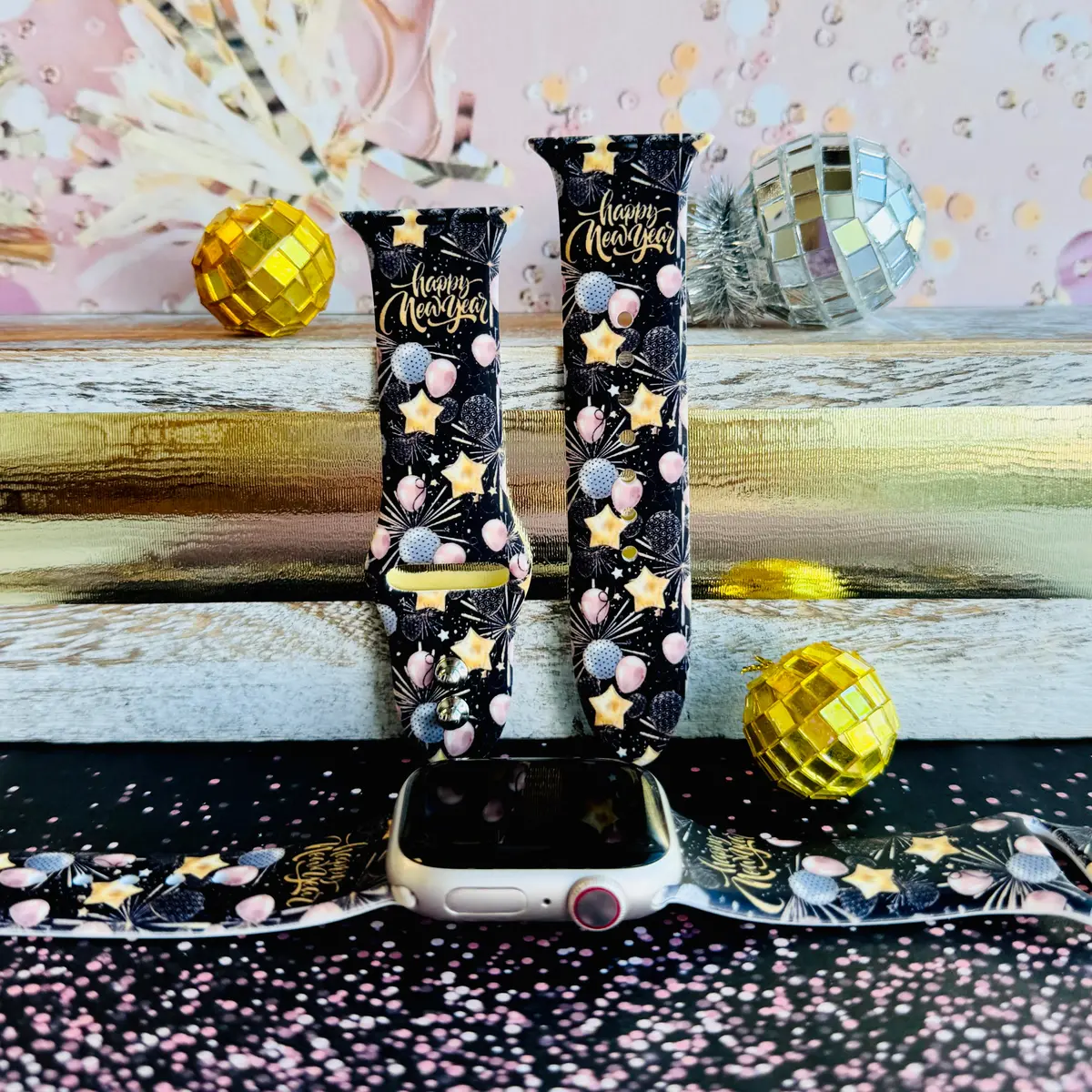 New Year's Eve Dazzle Print Silicone Band For Apple Watch 1