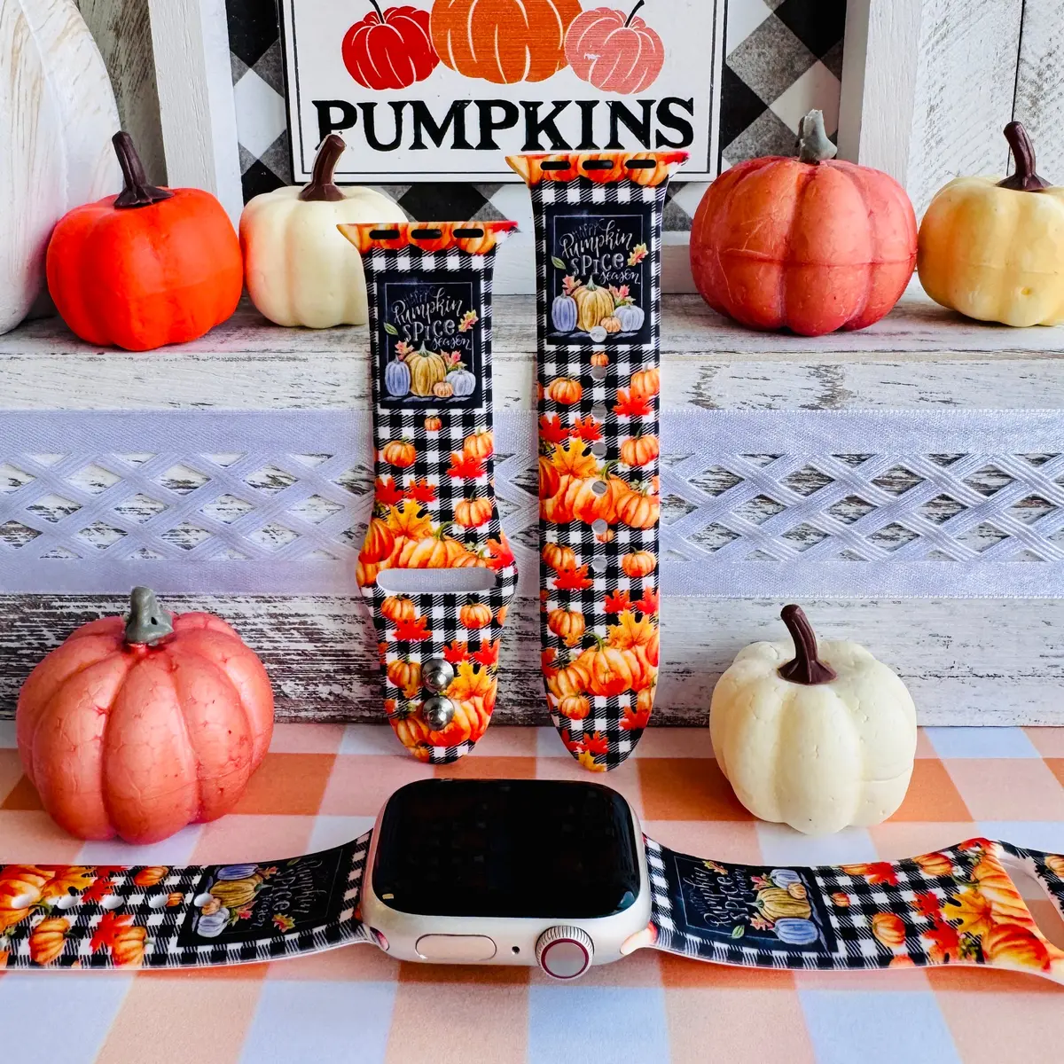 Pumpkin Patch Plaid Print Silicone Band For Apple Watch 1