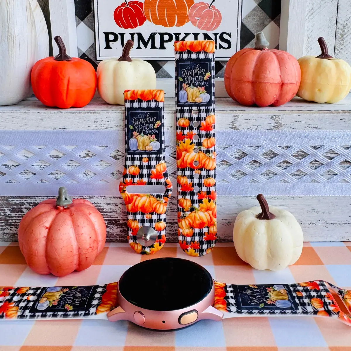 Pumpkin Patch Plaid Print Silicone Band For Samsung Watch 1