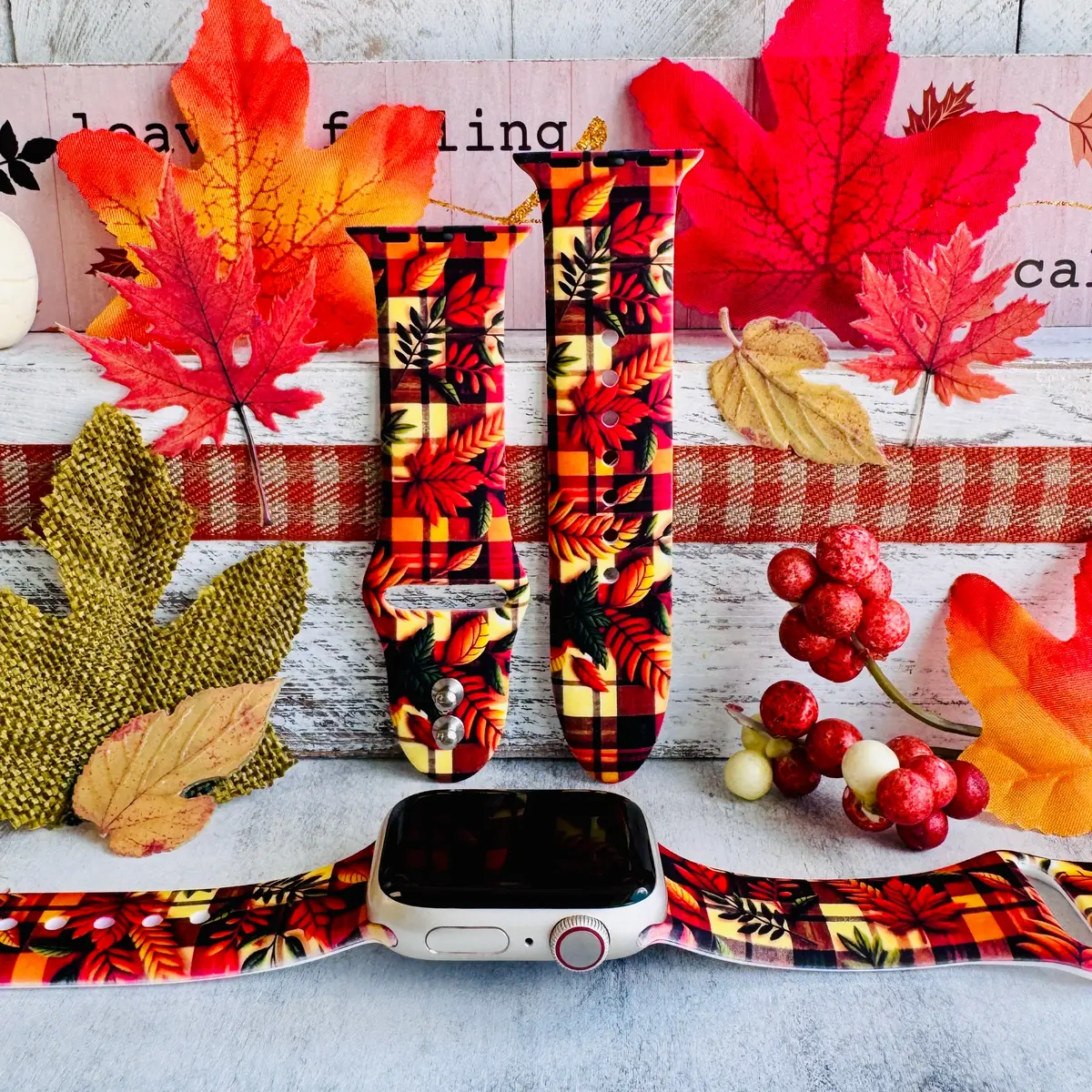 Leaf It To Plaid Print Silicone Band For Apple Watch 1
