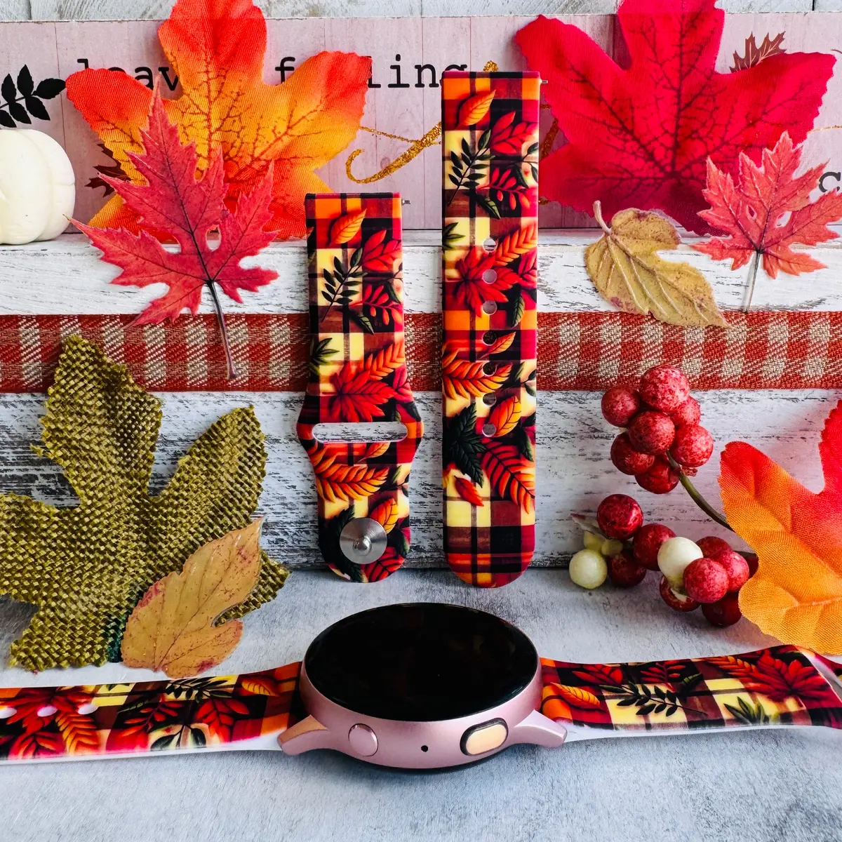 Leaf It To Plaid Print Silicone Band For Samsung Watch 1