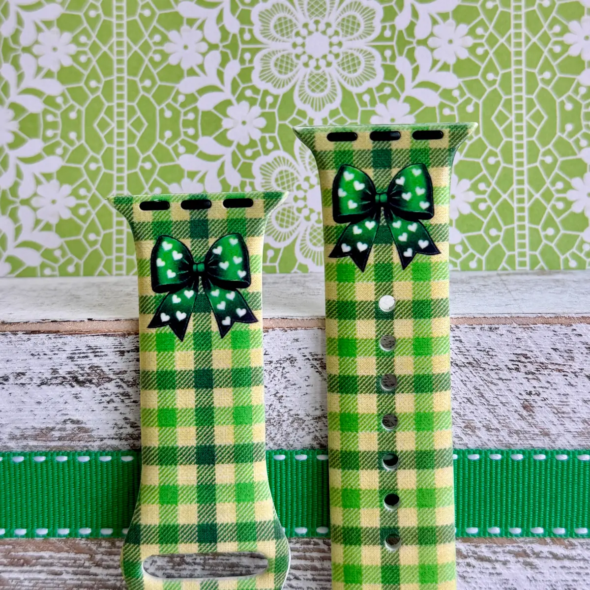 Green Gingham Darling Print Silicone Band For Apple Watch 2