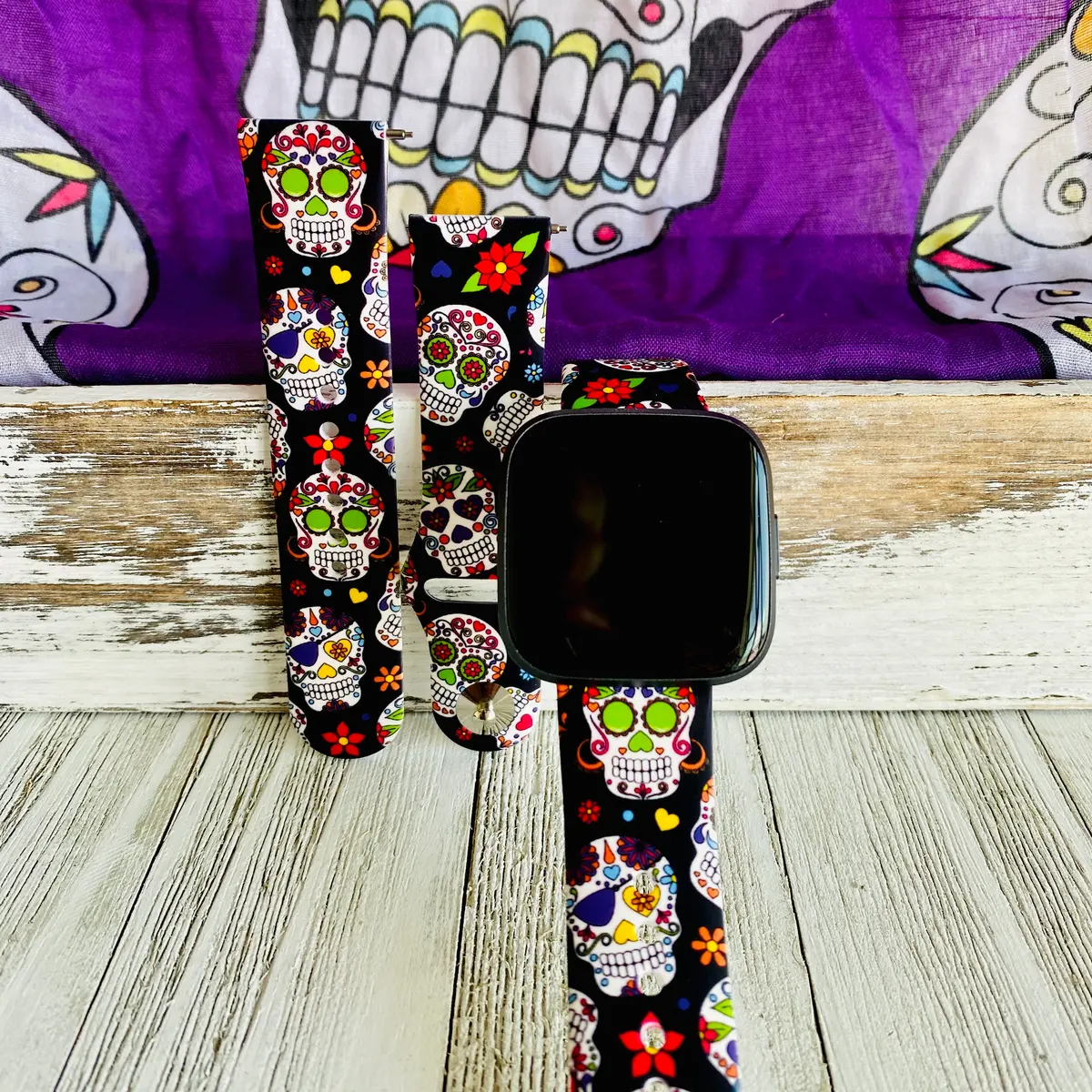 Sugar Skull Print Silicone Band For Fitbit Versa 1/2 1