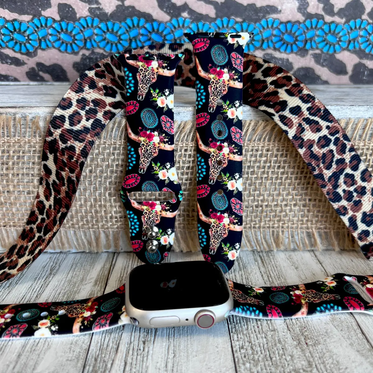 Leopard Bull Skull Print Silicone Band For Apple Watch 1