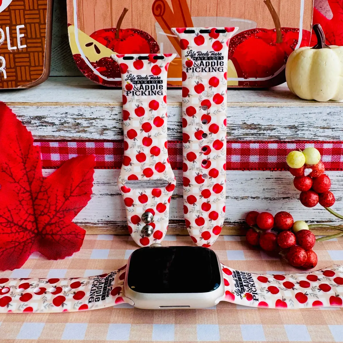 Autumn Apples Print Silicone Band For Apple Watch 1
