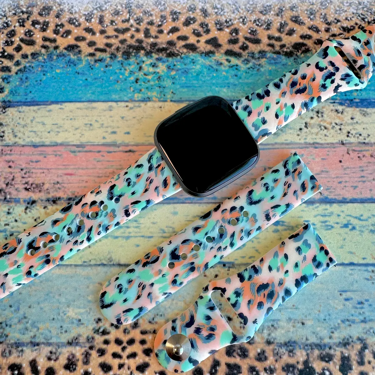 Wild Turquoise Leopard Print Silicone Band For Fitbit Versa 1/2 1
