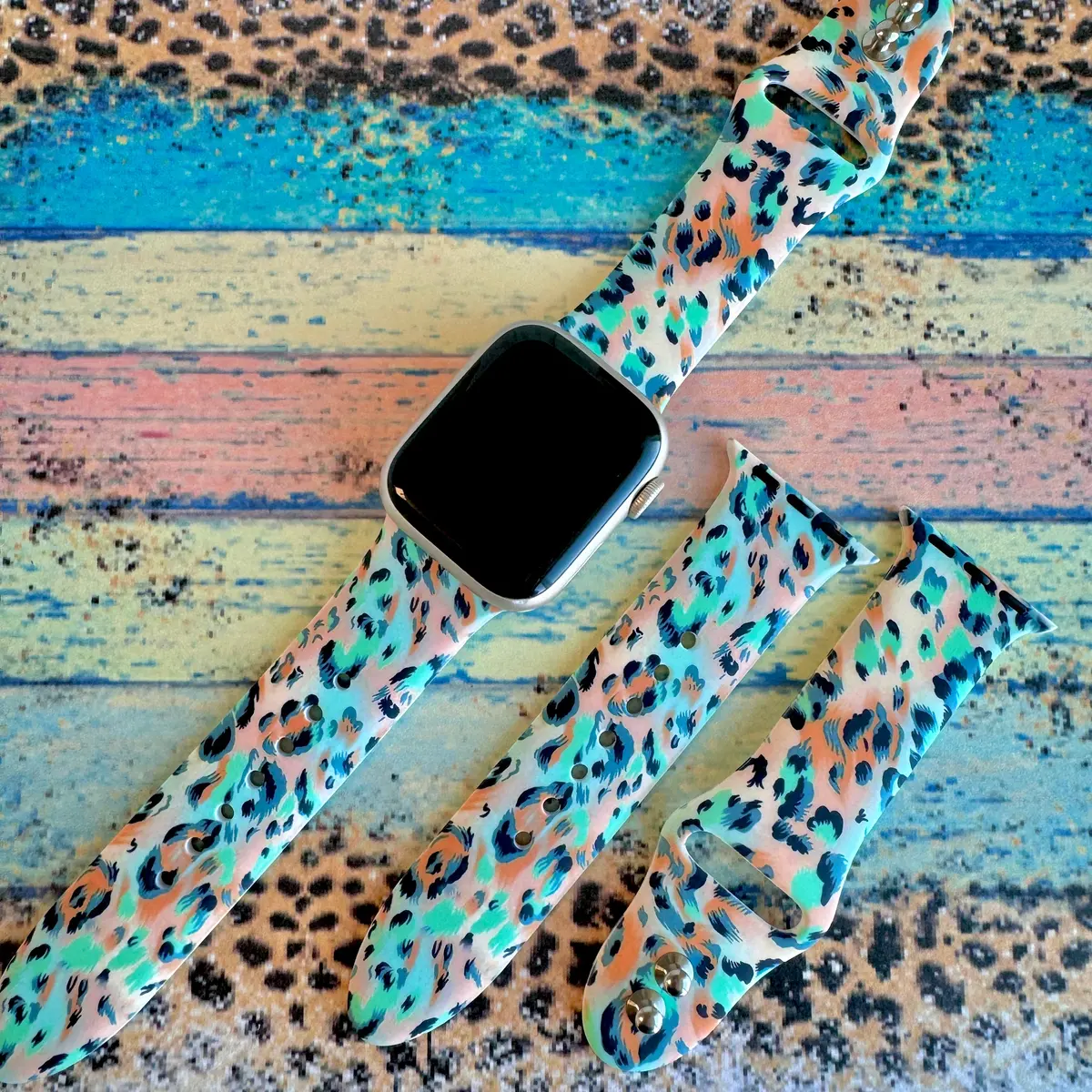 Wild Turquoise Leopard Print Silicone Band For Apple Watch 1