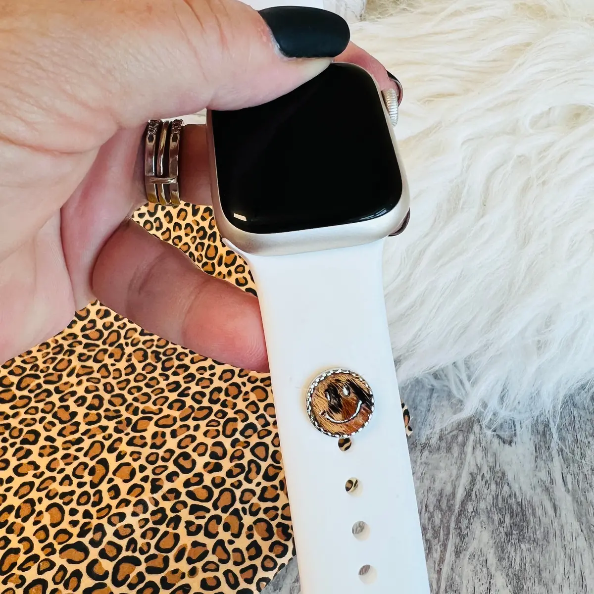 Band Charms 1Pc. Faux Fur Leopard Smiley Face 2