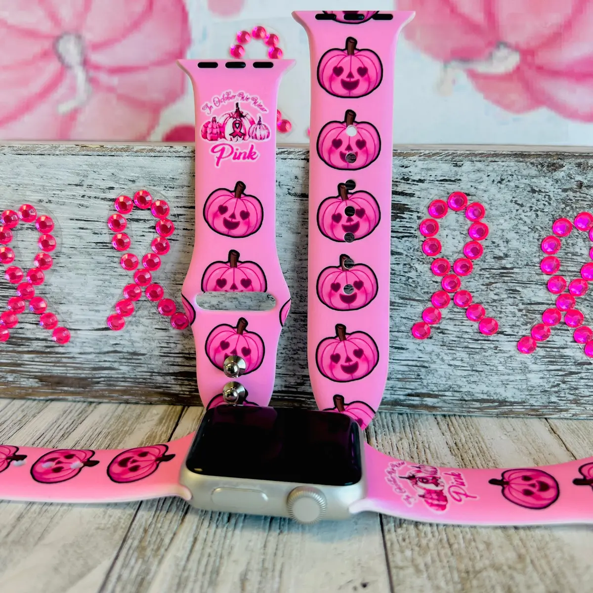 Pink Pumpkin Print Silicone Band For Apple Watch 1