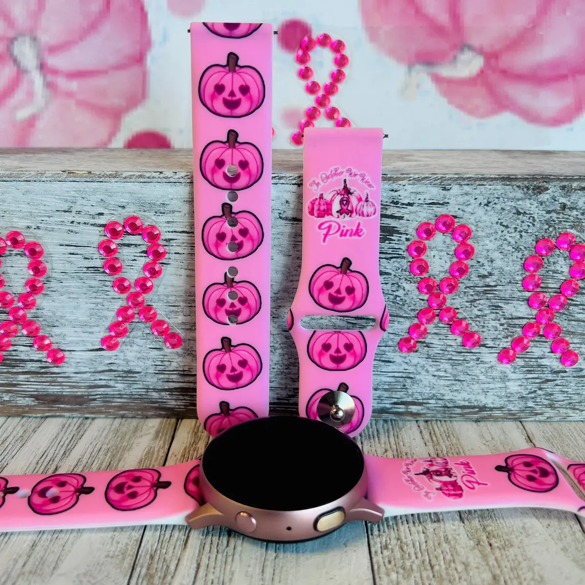 Pink Pumpkin Print Silicone Band For Samsung Watch 1