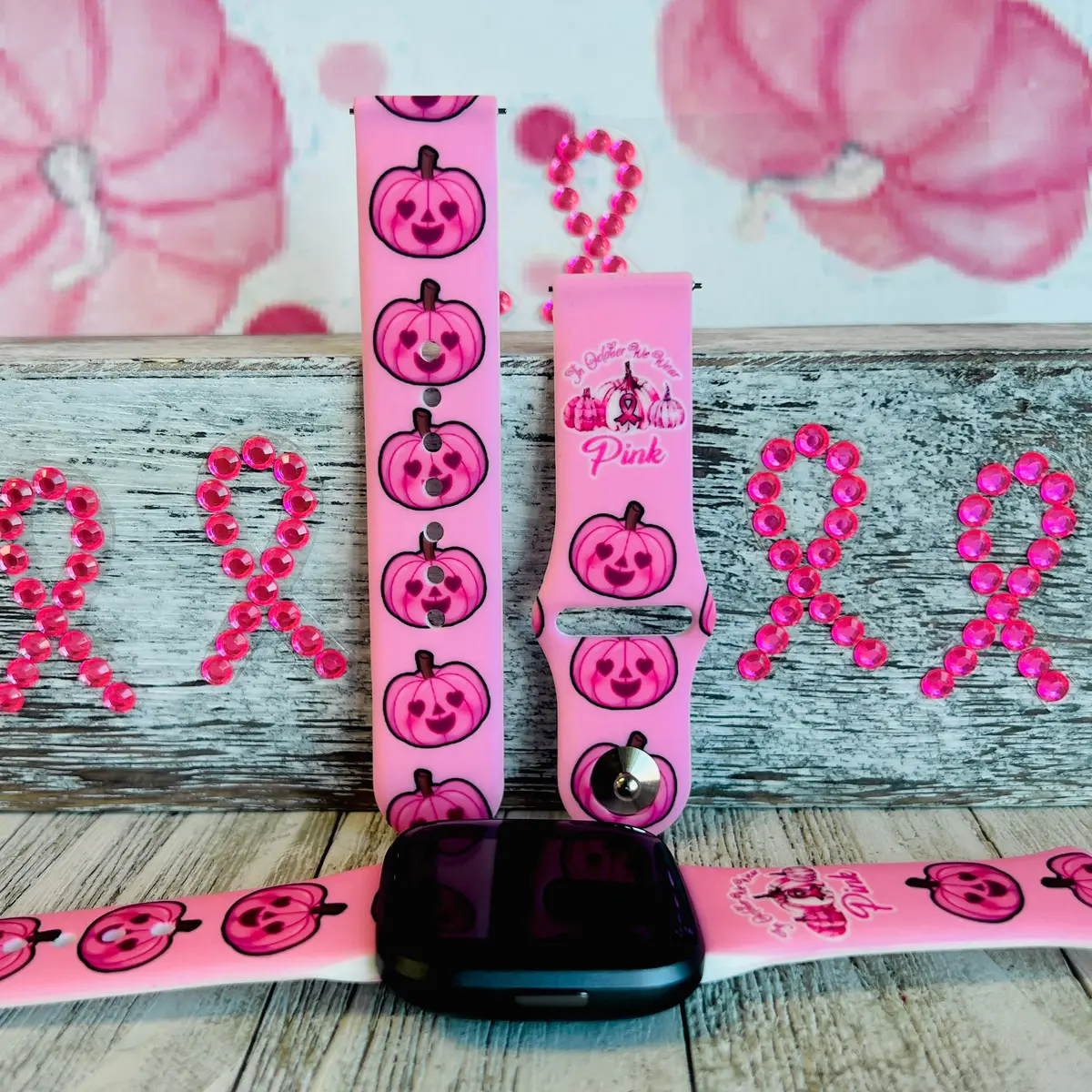 Pink Pumpkin Print Silicone Band For Fitbit Versa 1/2 1