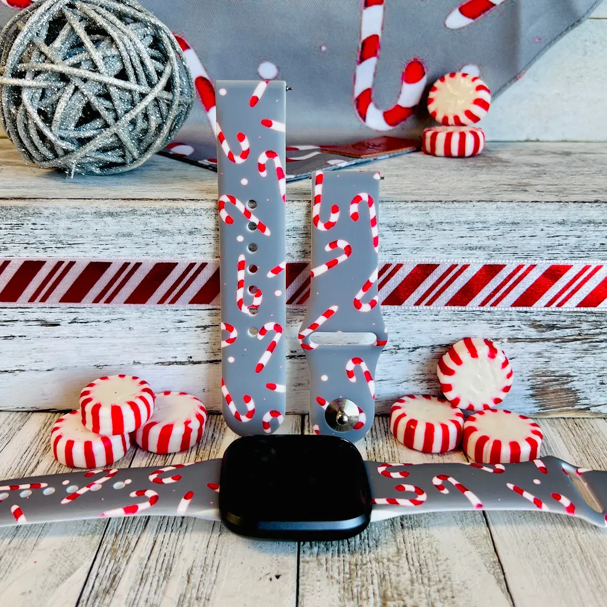 Candy Cane Print Silicone Band For Fitbit Versa 1/2 1