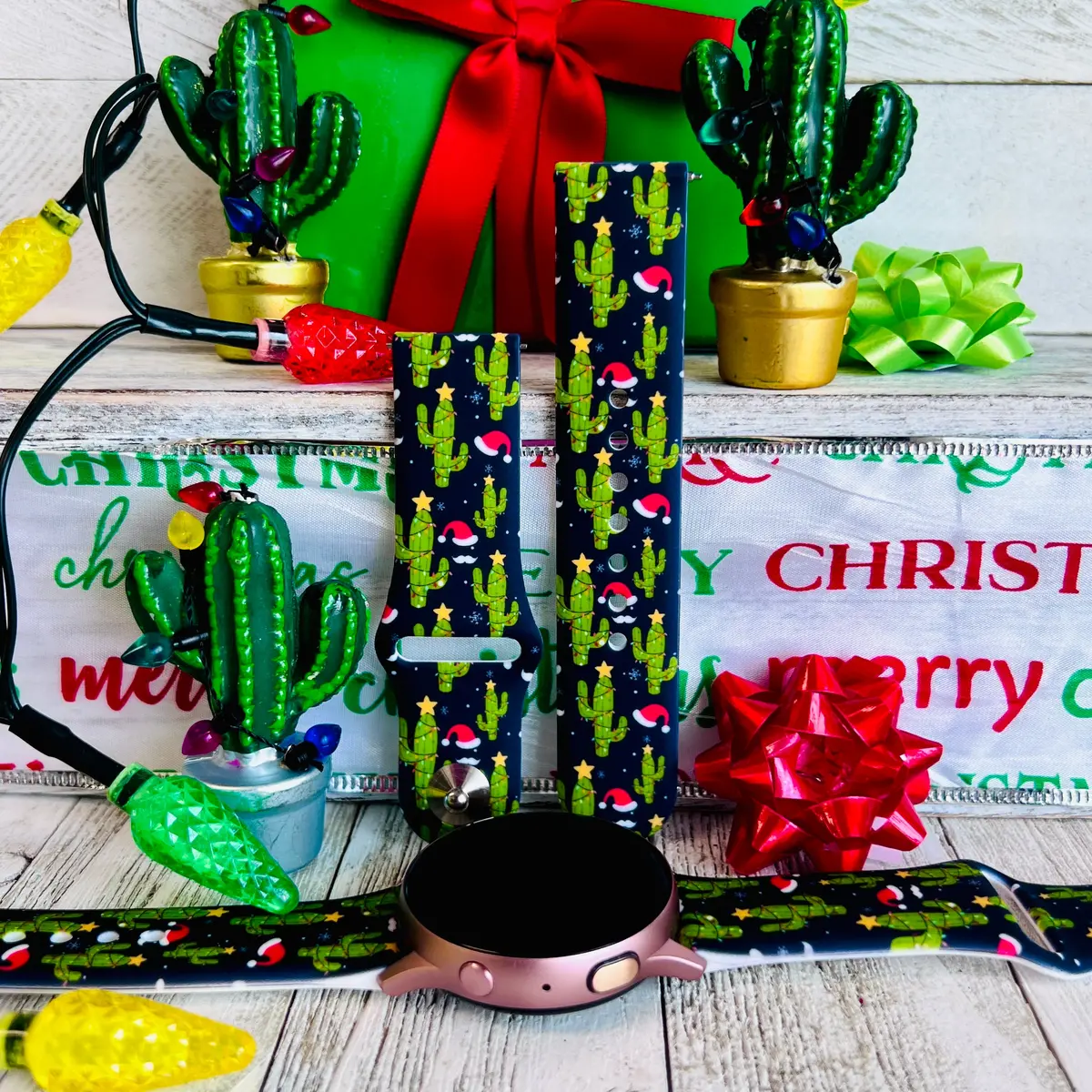 Cactus Christmas Print Silicone Band For Samsung Watch 1