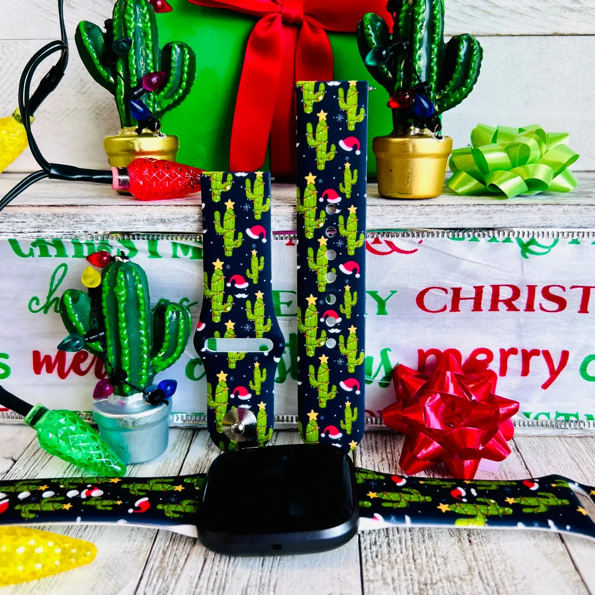 Cactus Christmas Print Silicone Band For Fitbit Versa 1/2 1