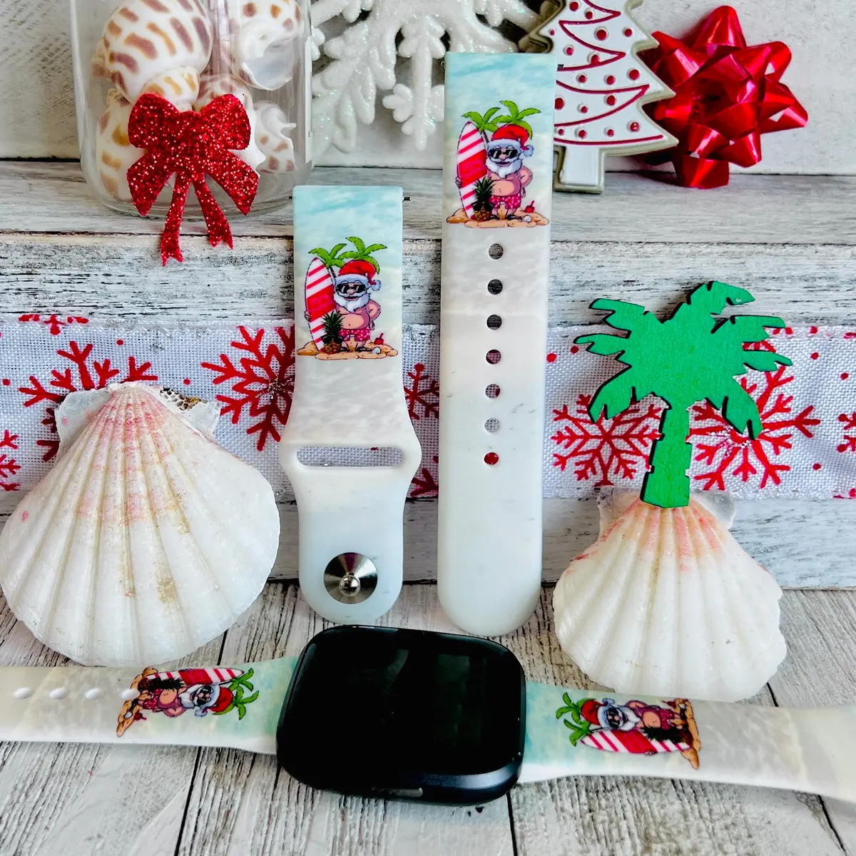 Surfing Santa Print Silicone Band For Fitbit Versa 1/2 1