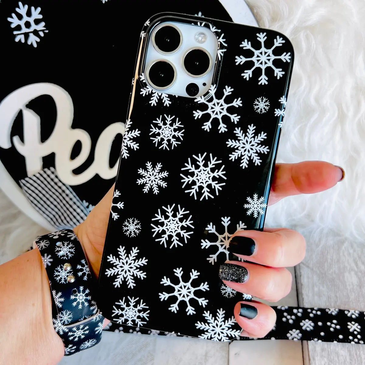 Snowflakes Black Background Phone Case For Iphone 1
