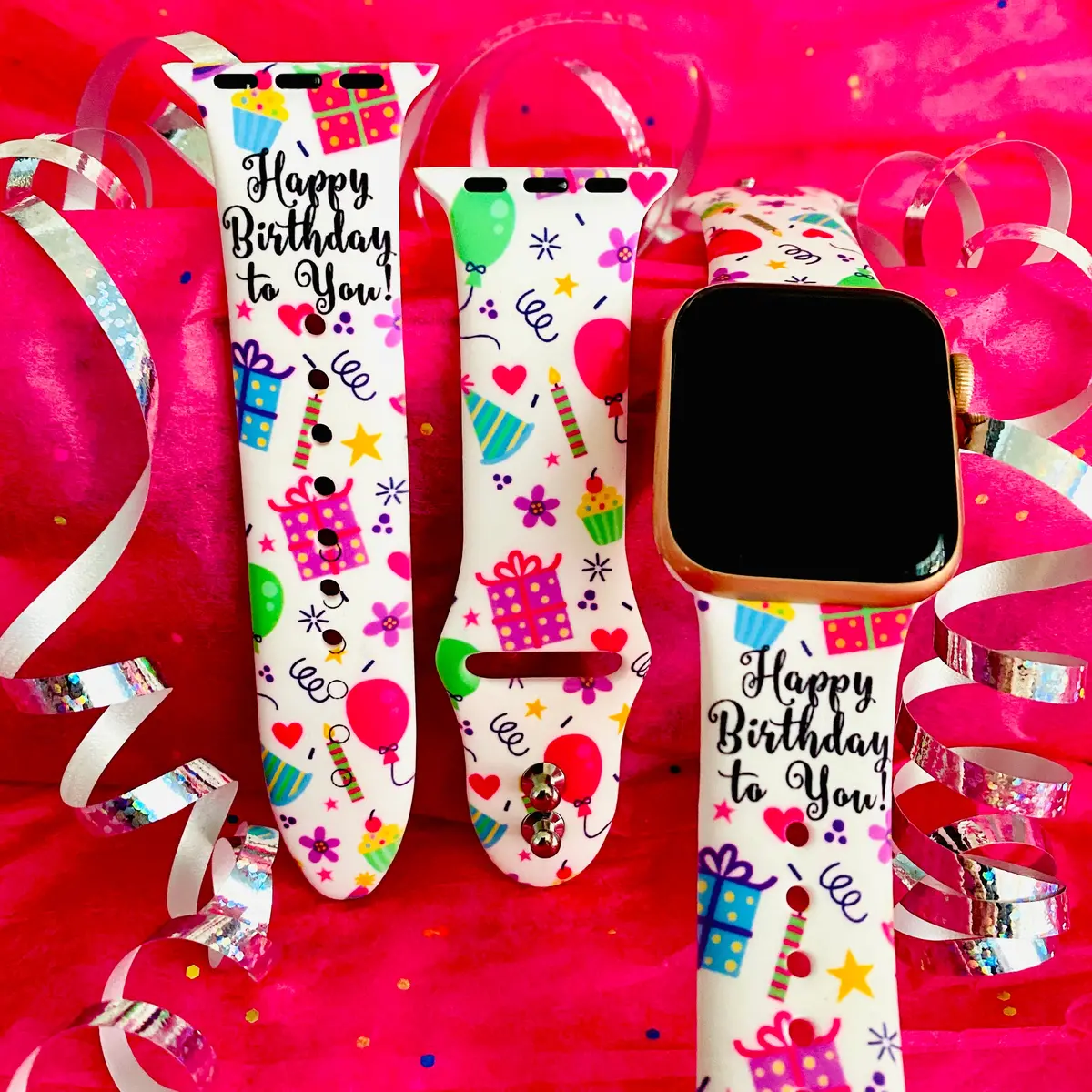 Happy Birthday Print Silicone Band For Apple Watch 1