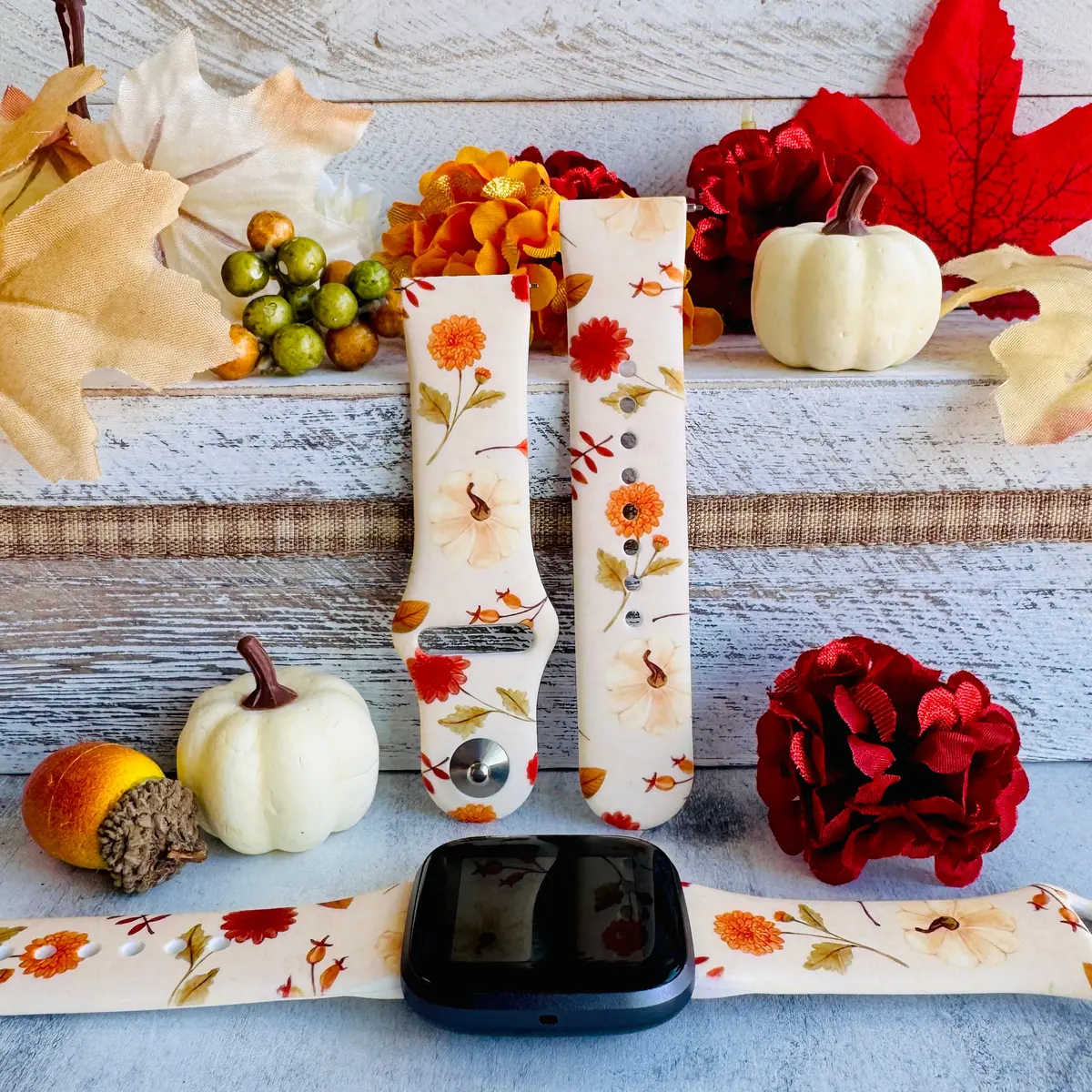 Fall Floral Bliss Print Silicone Band For Fitbit Versa 1/2 1