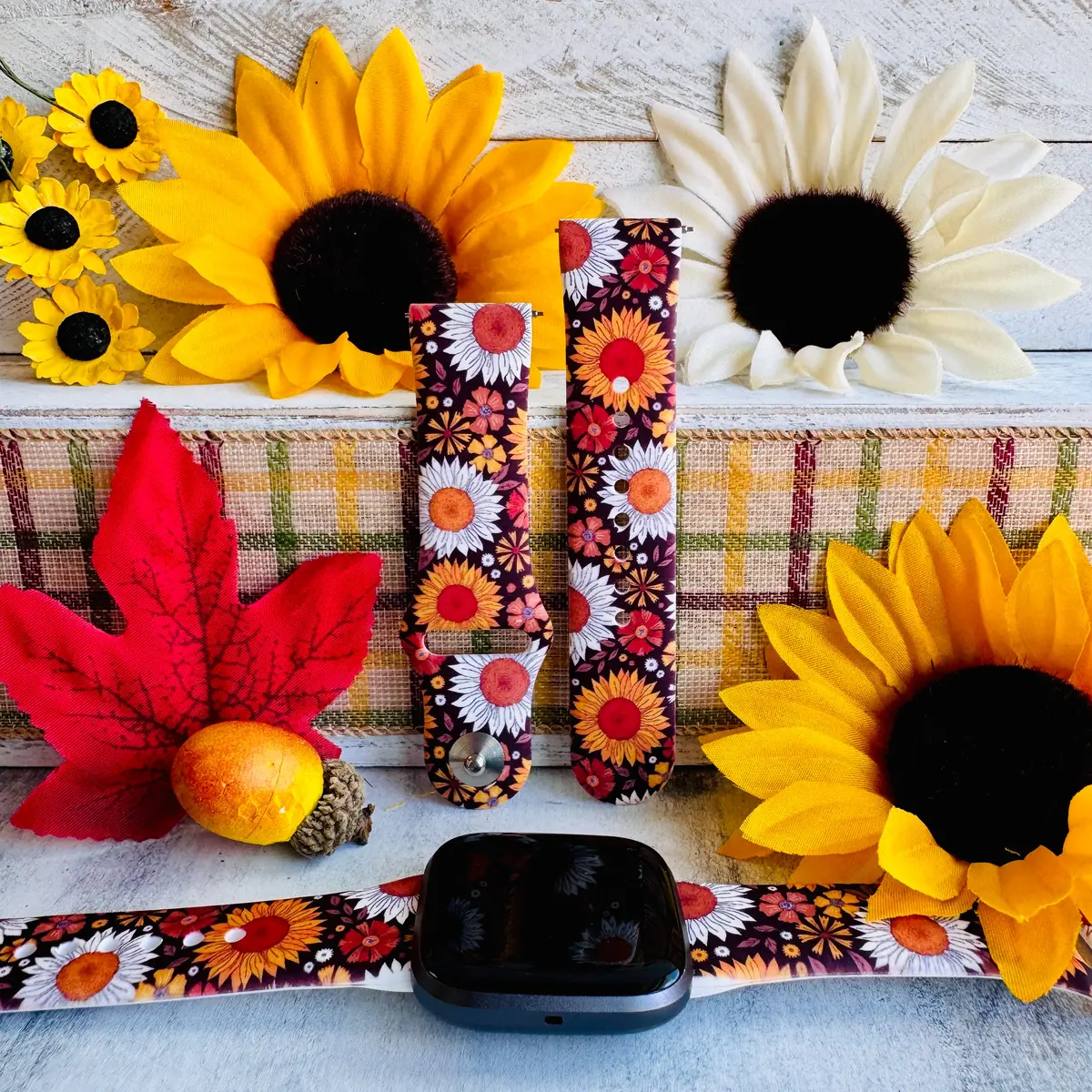 Harvest Sunflowers Print Silicone Band For Fitbit Versa 1/2 1