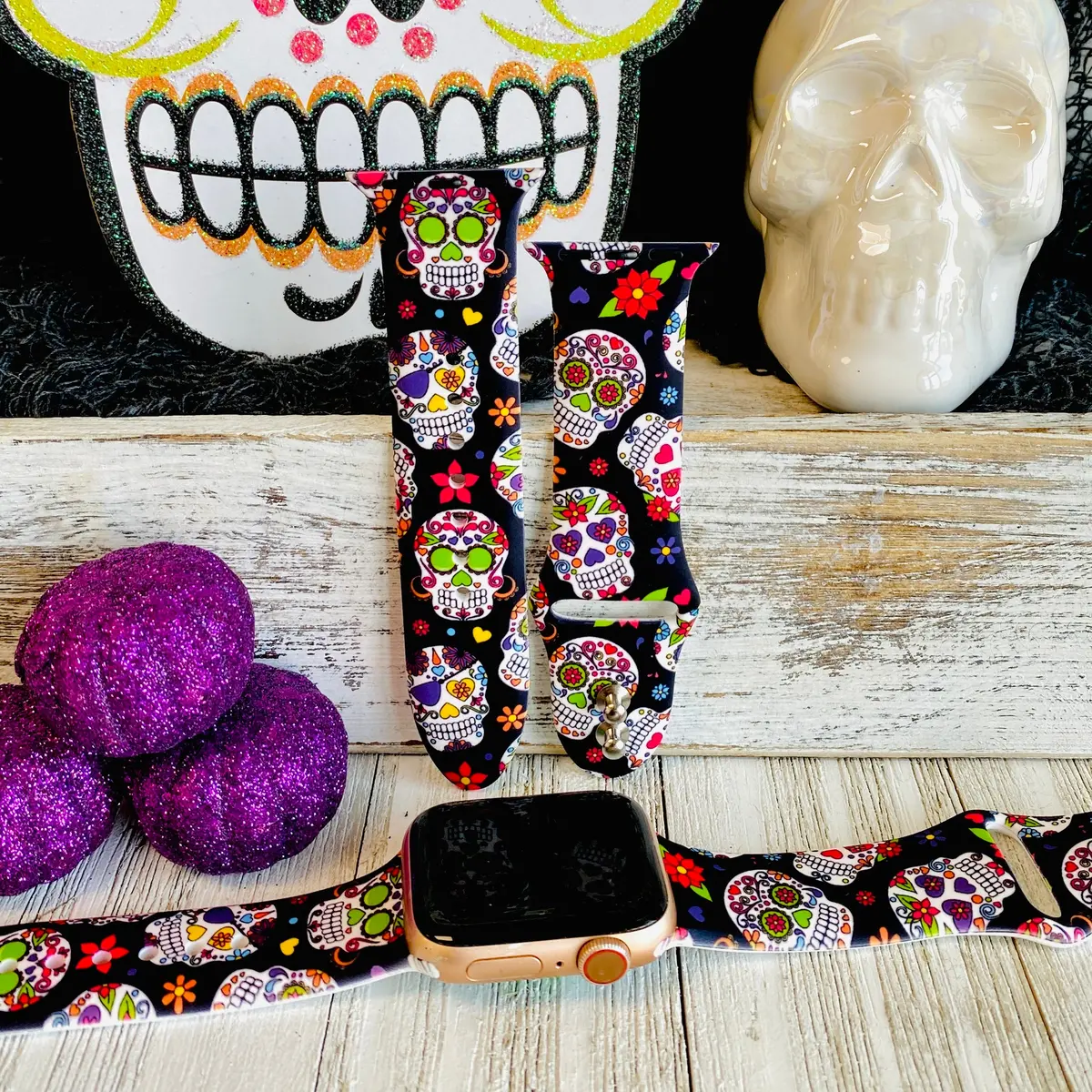 Sugar Skull Print Silicone Band For Apple Watch 1