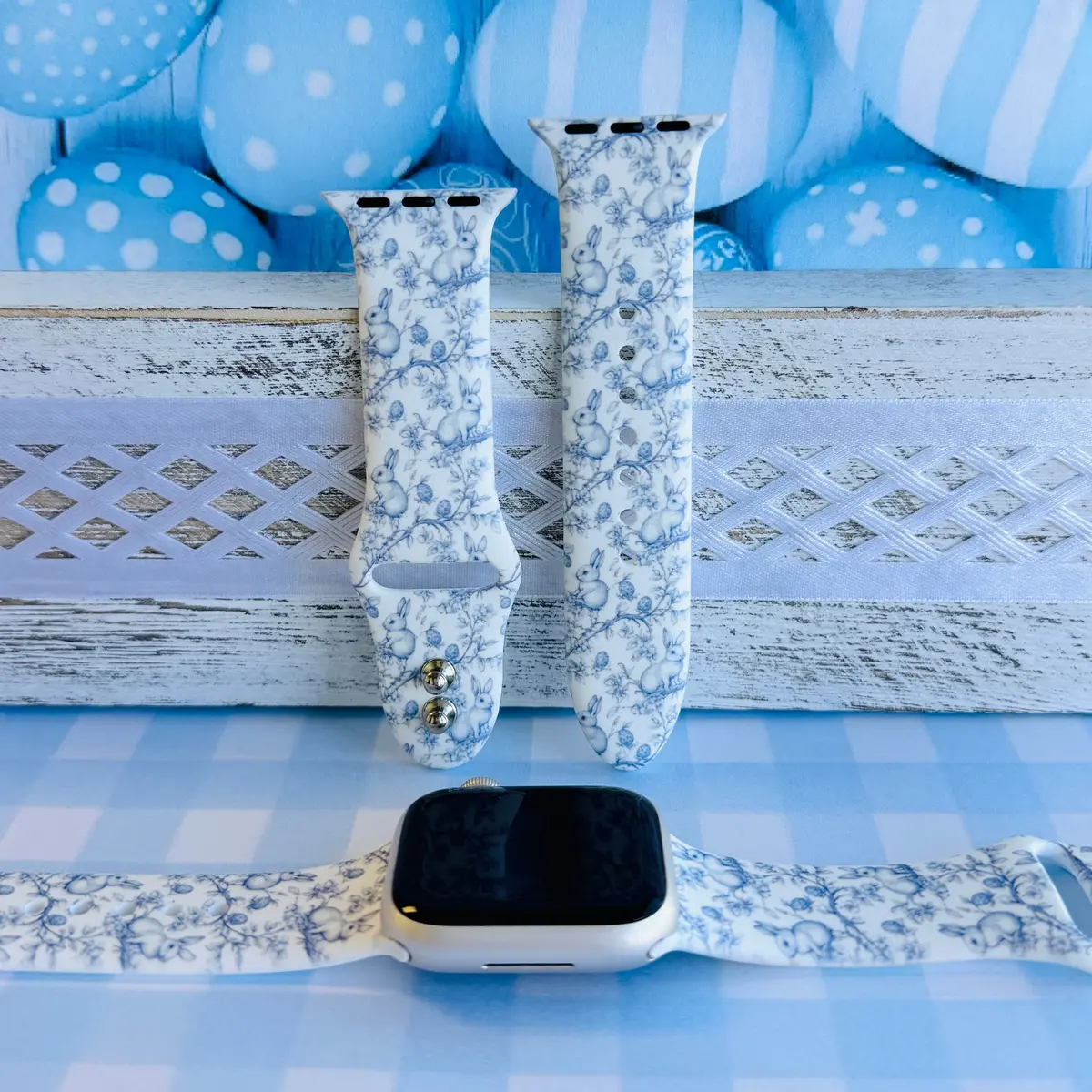 Bluebell Bunny Print Silicone Band For Apple Watch 1