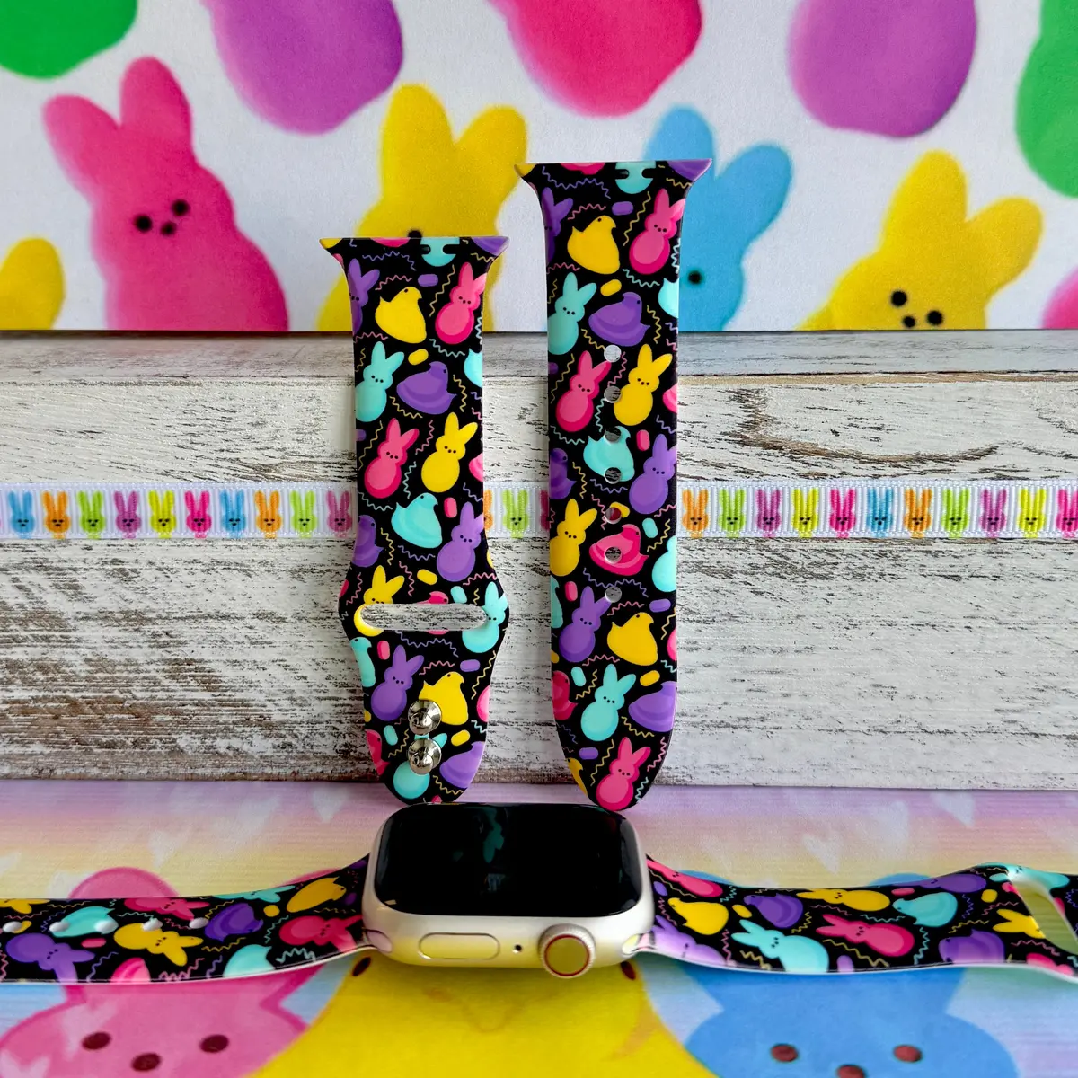 Neon Bunny Bash Print Silicone Band For Apple Watch 1