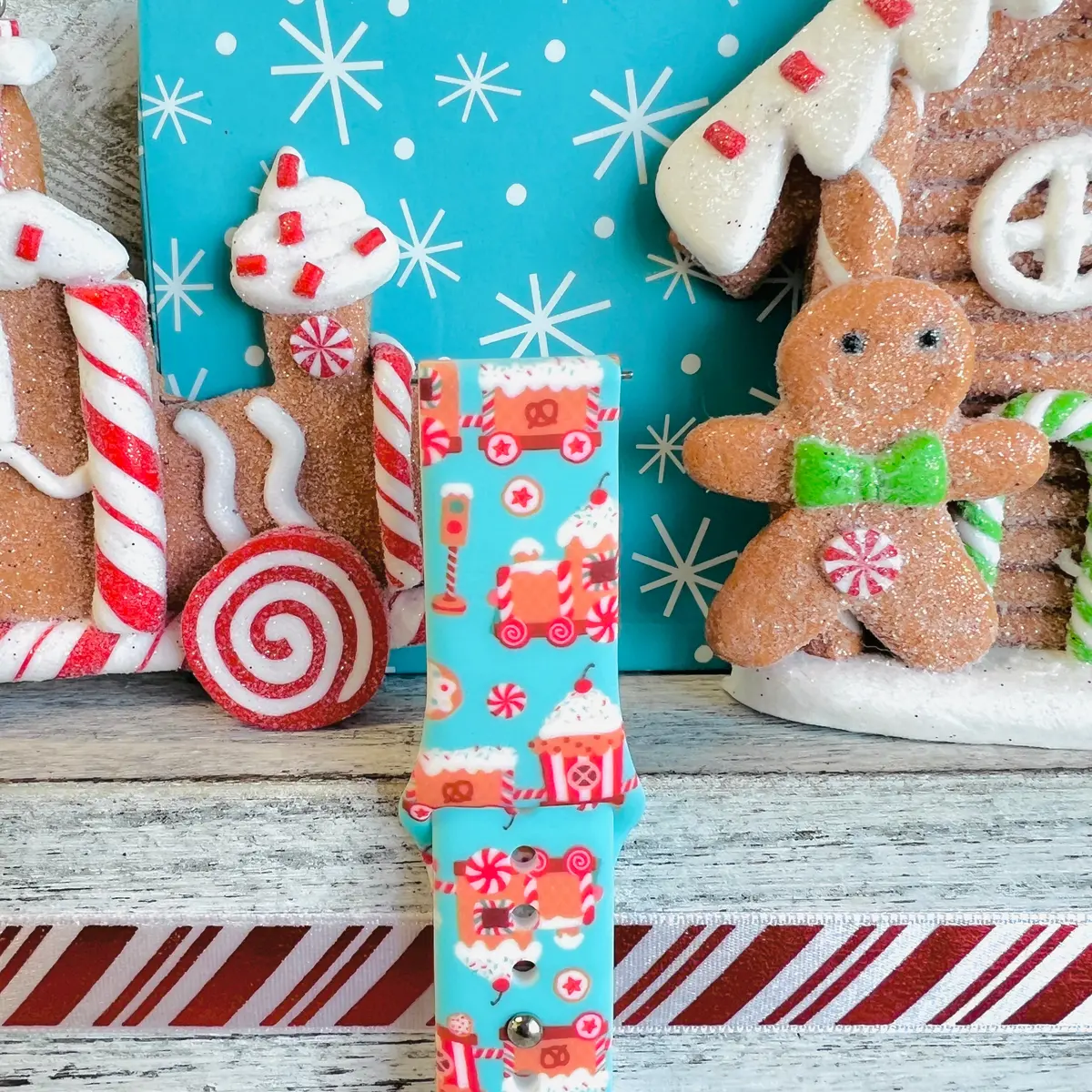 Gingerbread Train Print Silicone Band For Samsung Watch 4