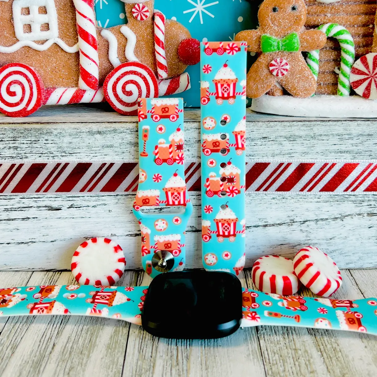 Gingerbread Train Print Silicone Band For Fitbit Versa 1/2 1