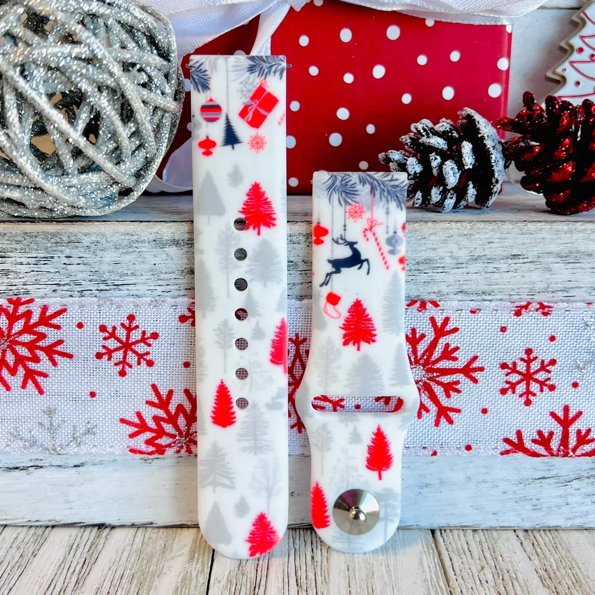 Festive Fancy Holiday Print Silicone Band For Fitbit Versa 1/2 1