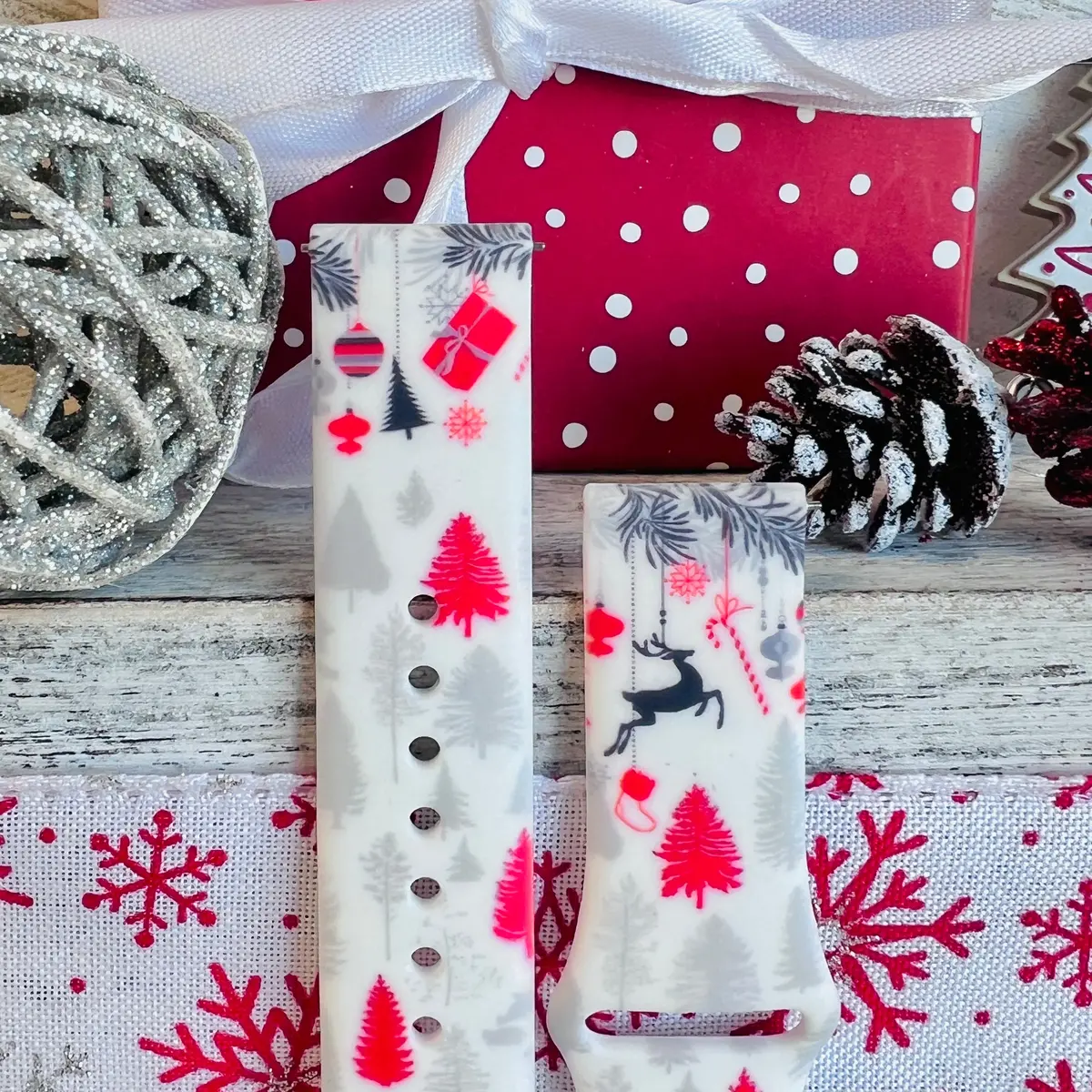 Festive Fancy Holiday Print Silicone Band For Fitbit Versa 1/2 2