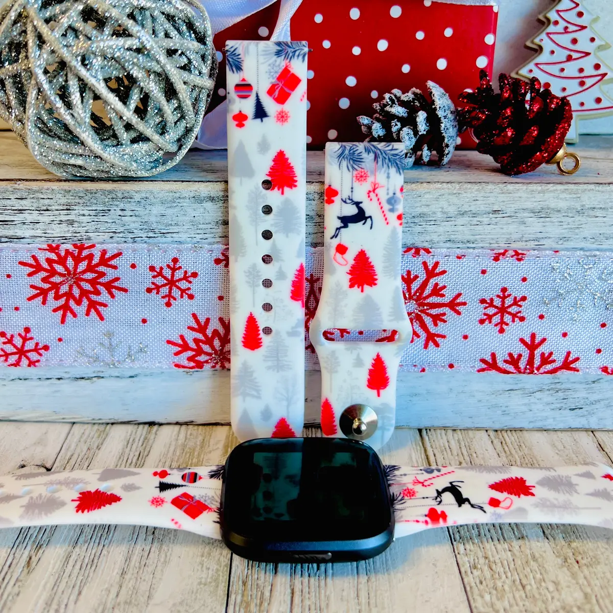 Festive Fancy Holiday Print Silicone Band For Fitbit Versa 1/2 1