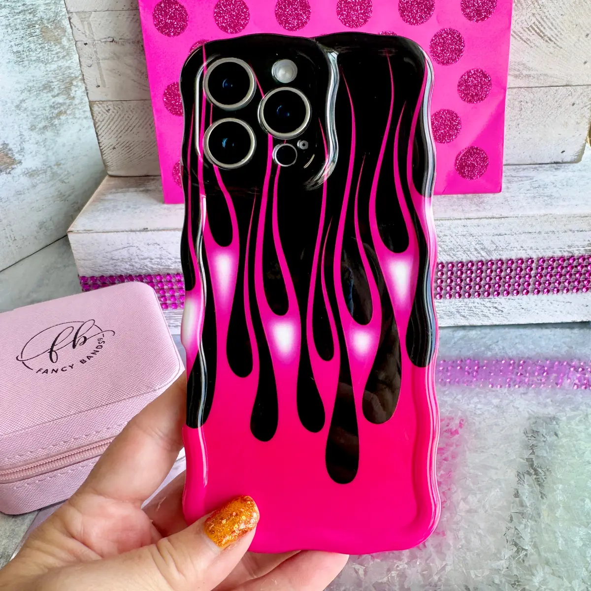 Hot Rod Pink Flame Wavy Luxe Magsafe Case For Iphone 1