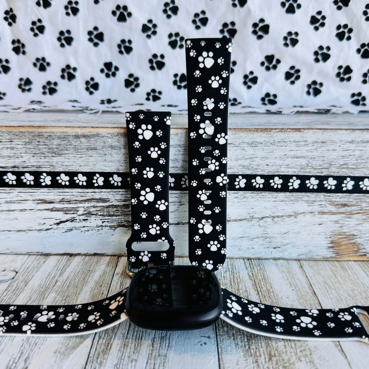 Paw Print Black Background Print Silicone Band For Fitbit Versa 3/4/Sense 1