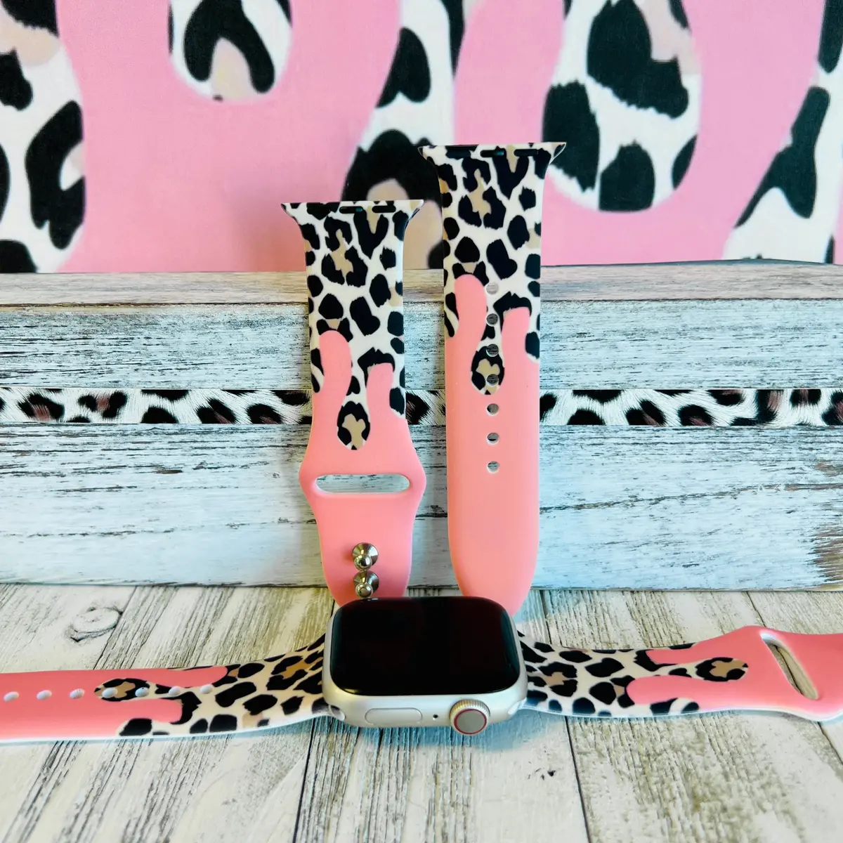 Coral Leopard Drip Print Silicone Band For Apple Watch 1
