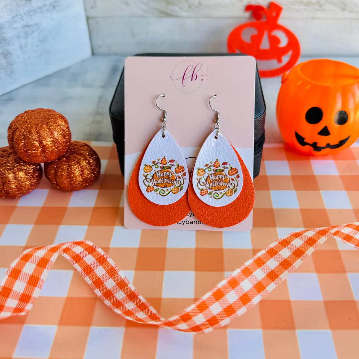 Happy Halloween Faux Leather Drop Ear Bling 1