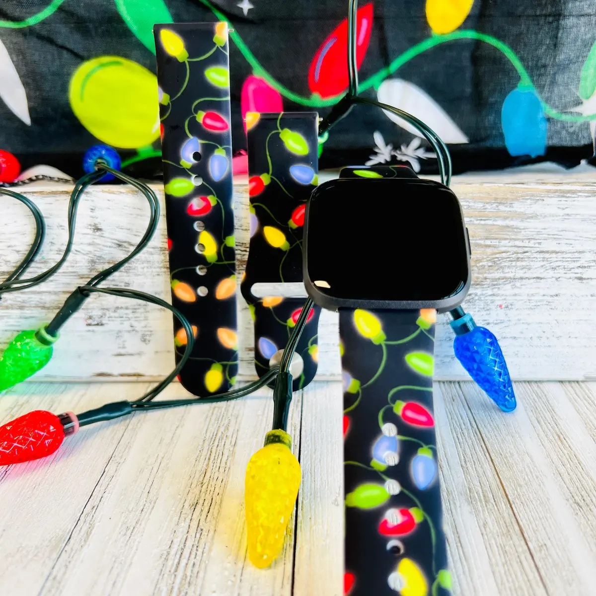 Christmas Lights Print Silicone Band For Fitbit Versa 1/2 1