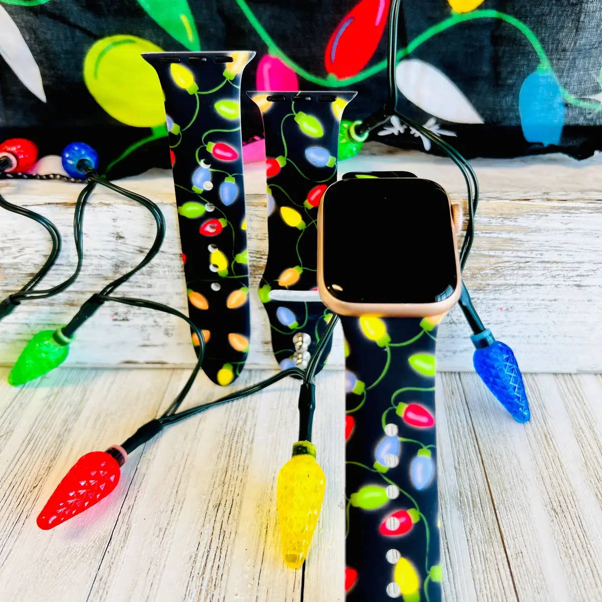 Christmas Lights Print Silicone Band For Apple Watch 1