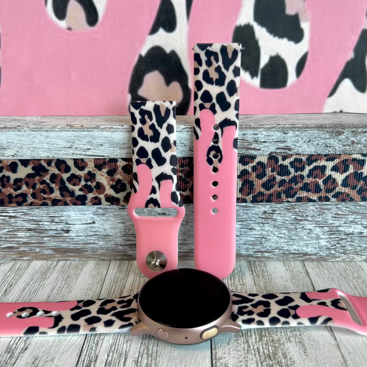 Coral Leopard Drip Print Silicone Band For Samsung Watch 1