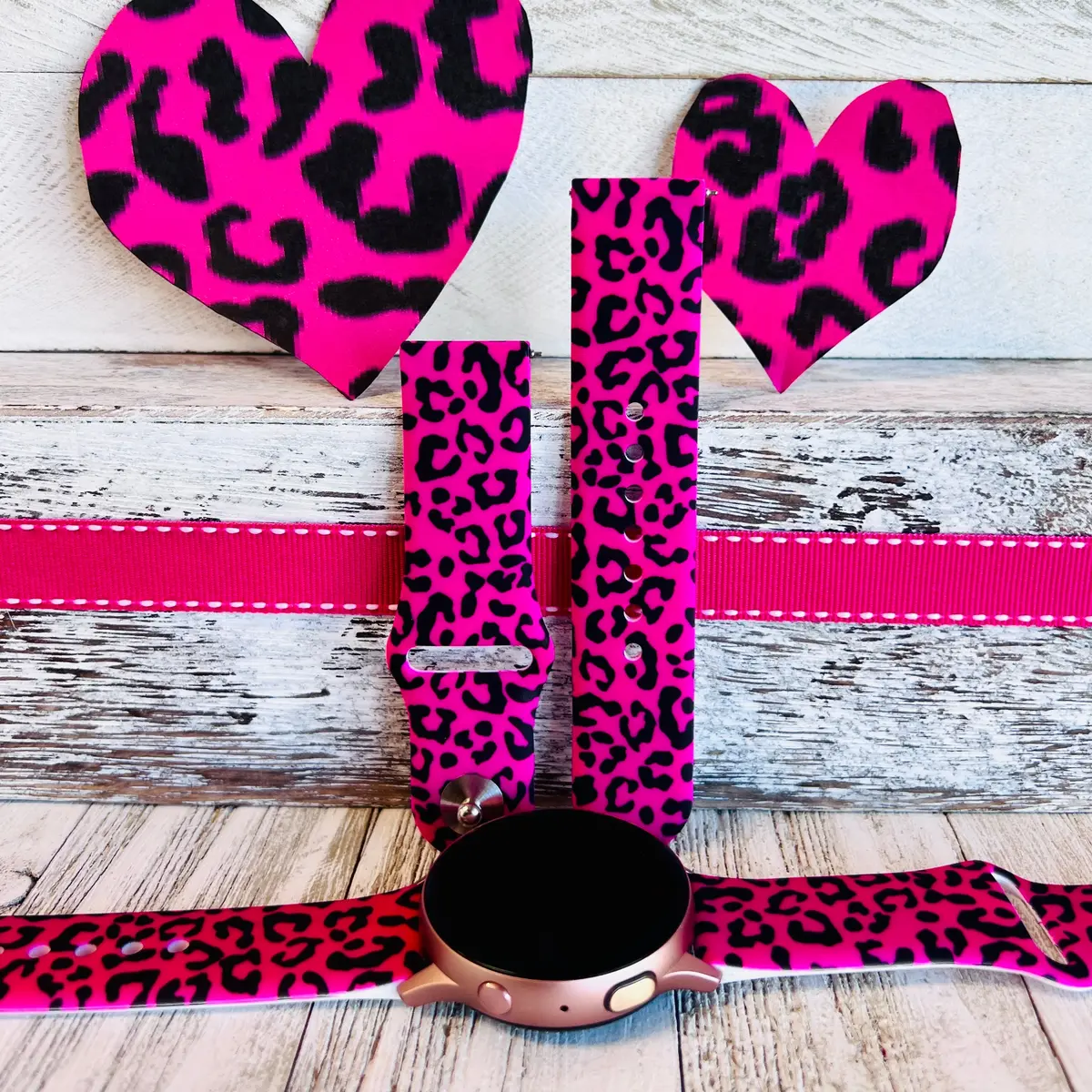 Barbiecore Pink Leopard Print Silicone Band For Samsung Watch 1