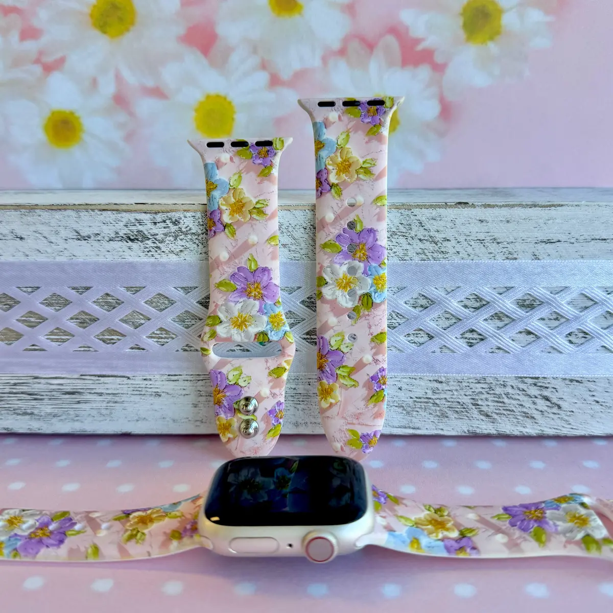 Blushing Bouquet Print Silicone Band For Apple Watch 1