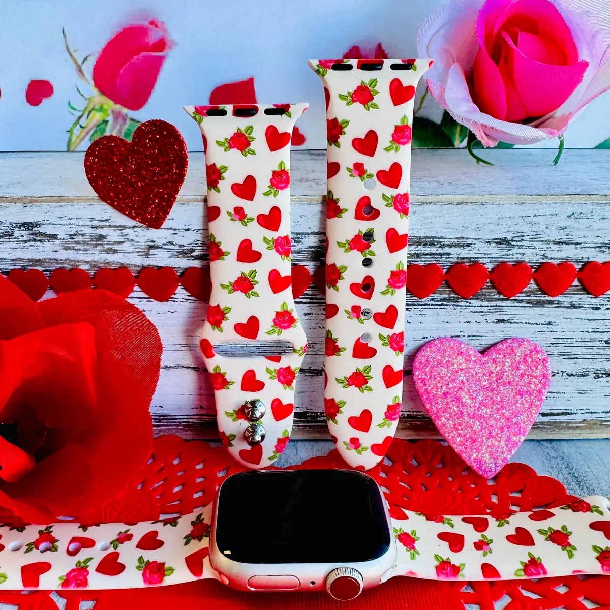 Sweetheart Blooms Print Silicone Band For Apple Watch 1