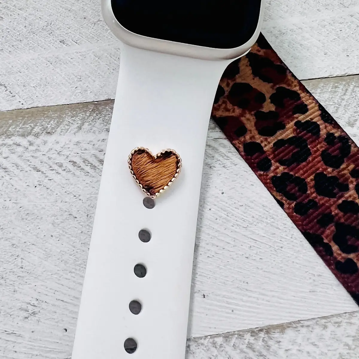 Band Charms 1Pc. Faux Fur Leopard Heart 1