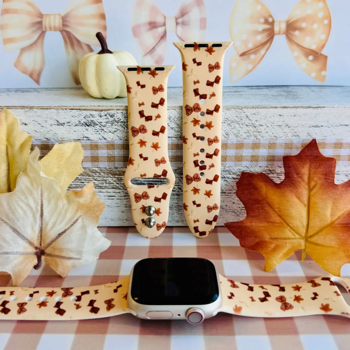 Falling For Bows Print Silicone Band For Apple Watch 1