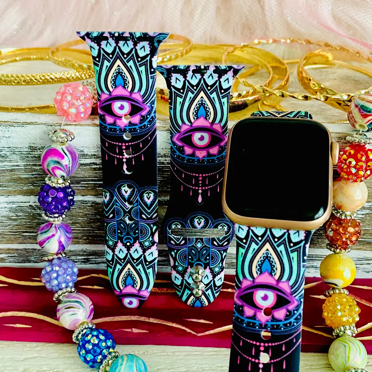 Pink Protective Evil Eye Print Silicone Band For Apple Watch 1