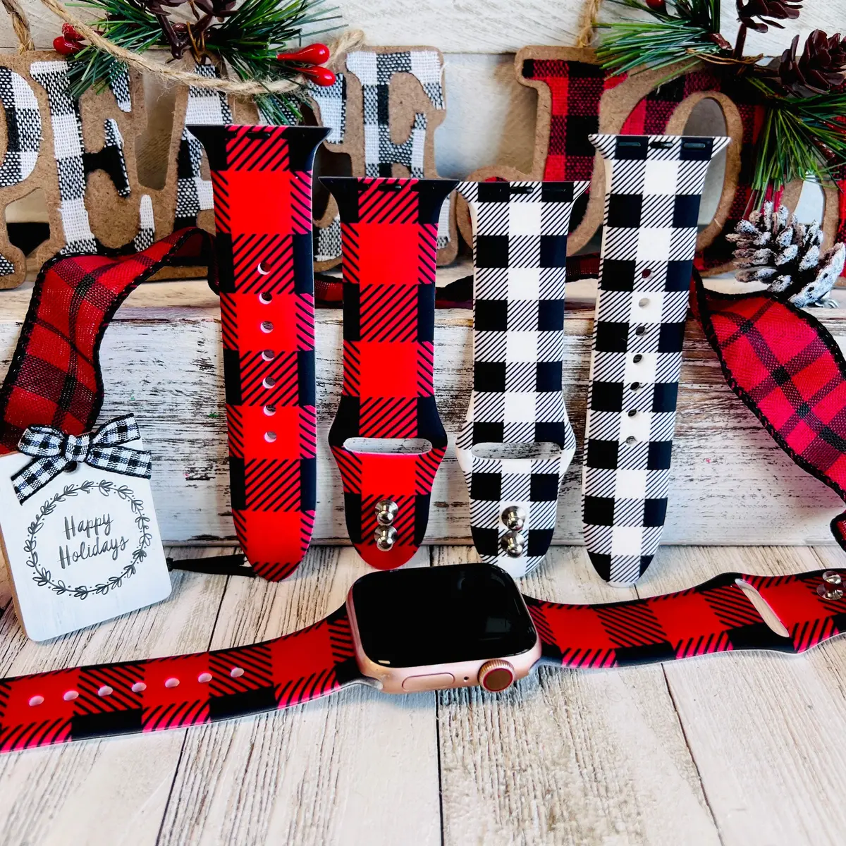 Bull Plaid Print Silicone Band For Apple Watch Two Colors Available 1