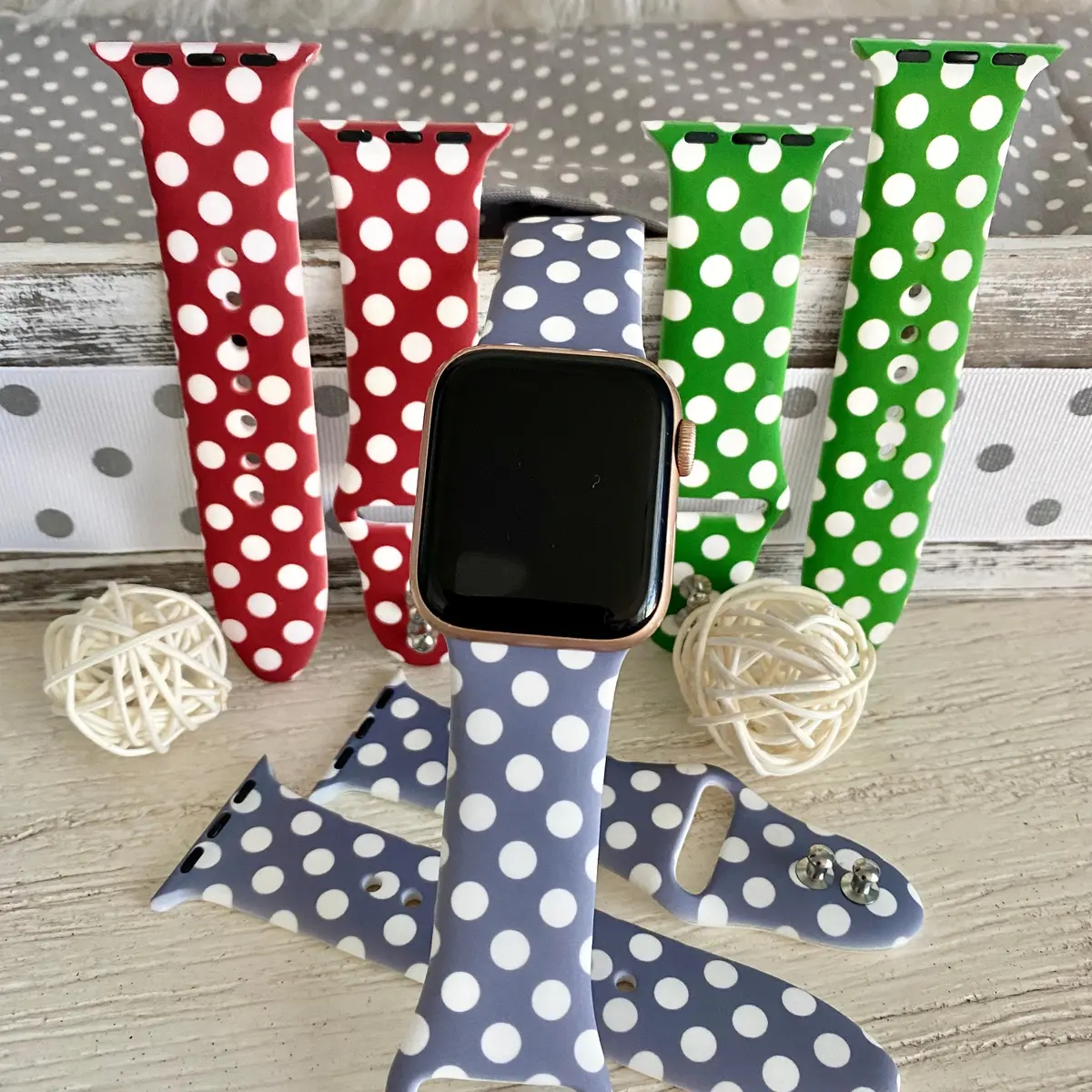 Fancy Polka Dot Print Silicone Band For Apple Watch Multiple Colors Available 1