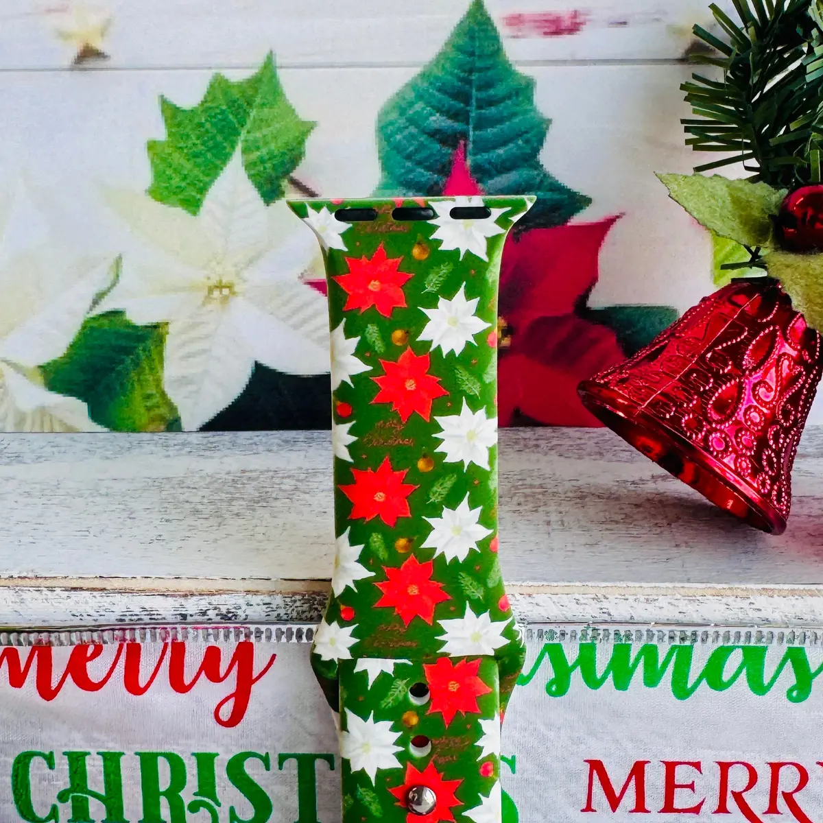 Poinsettia Pines Print Silicone Band For Apple Watch 4
